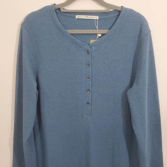Peruvian Connection Waffle Henley Maxi Dress Steel Blue Casual NWT Size Large - Picture 9 of 10